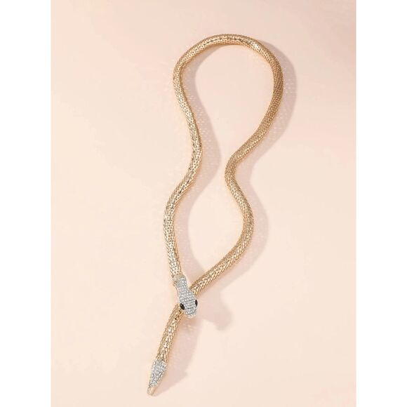 ✨🐍 Gold Snake Rhinestone Bendable Blingy Statement Open Choker Necklace NEW - Picture 7 of 10